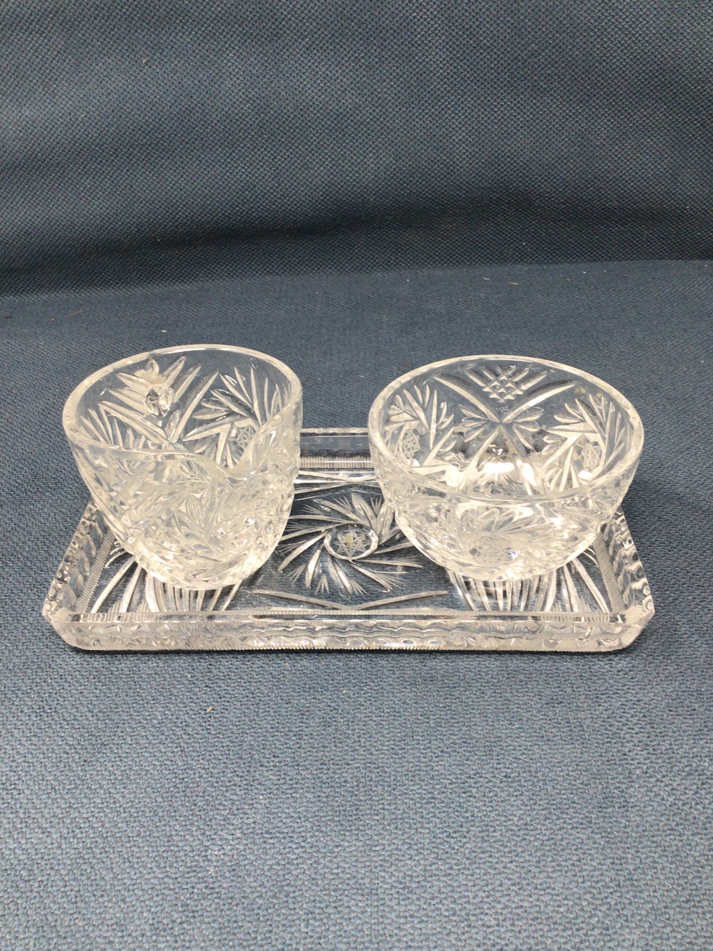 Cut Glass Pinwheel Creamer, Sugar & Tray
