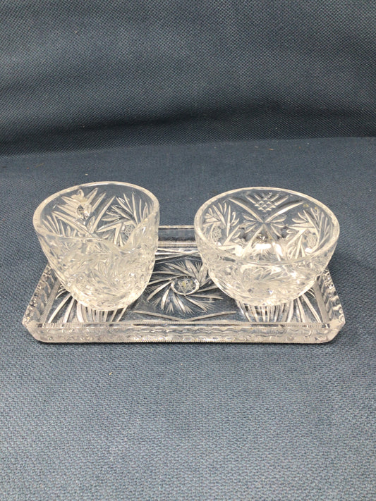 Cut Glass Pinwheel Creamer, Sugar & Tray
