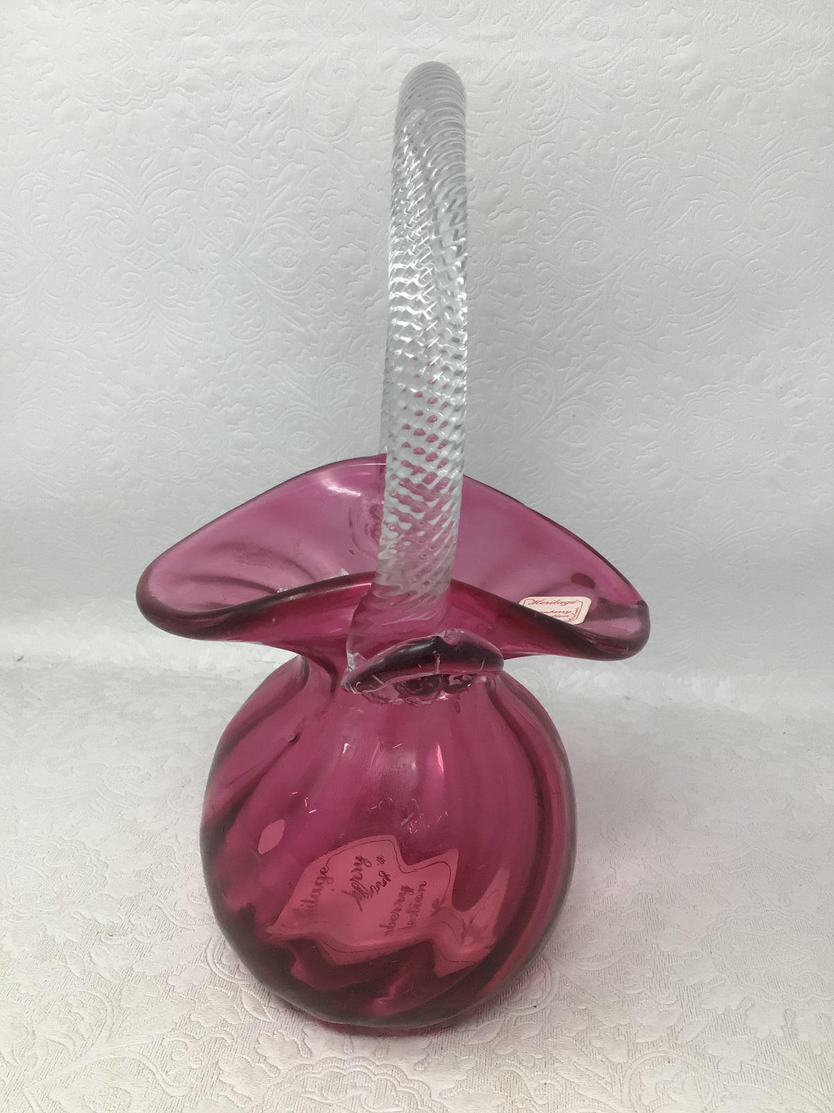 Vintage Cranberry Art Glass Basket