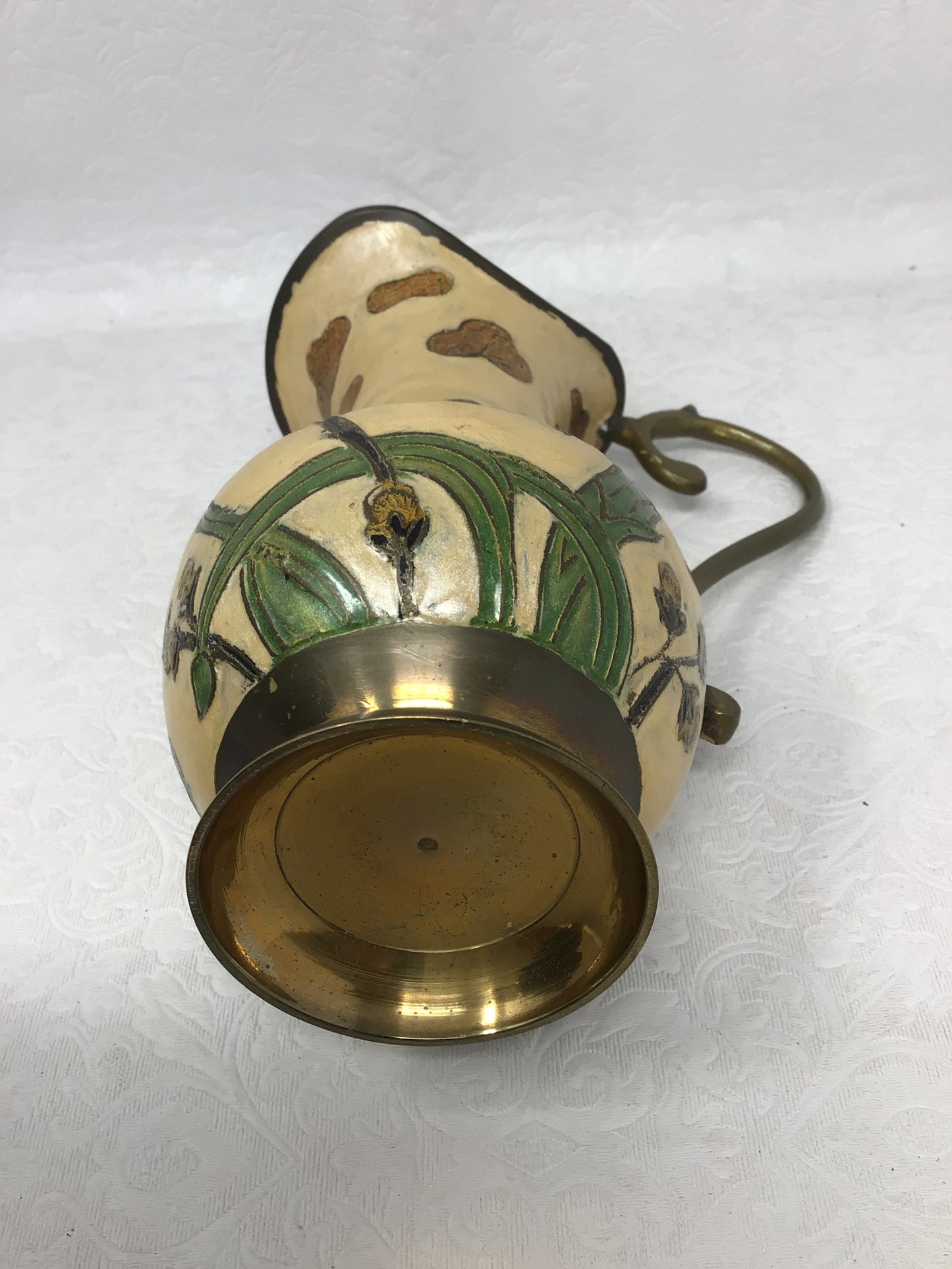 Vintage Hand-Painted Brass Pitcher