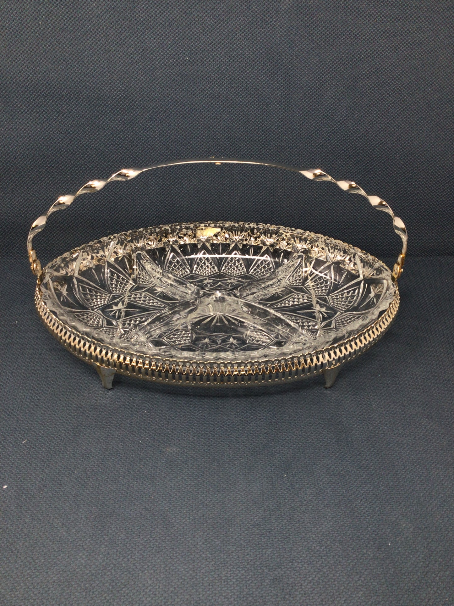 Vintage Silver-plated and Cut Crystal Divided Serving Dish