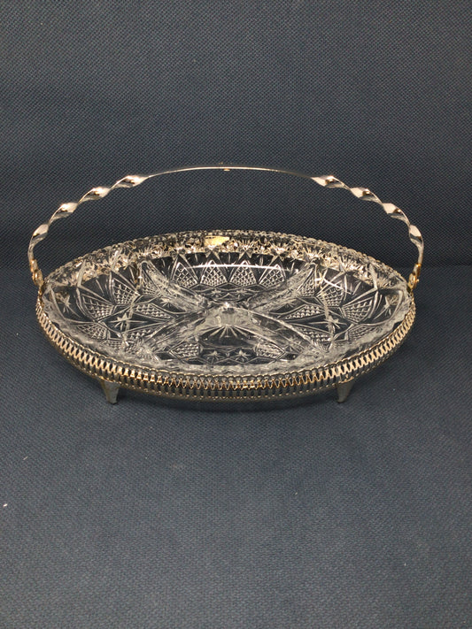 Vintage Silver-plated and Cut Crystal Divided Serving Dish