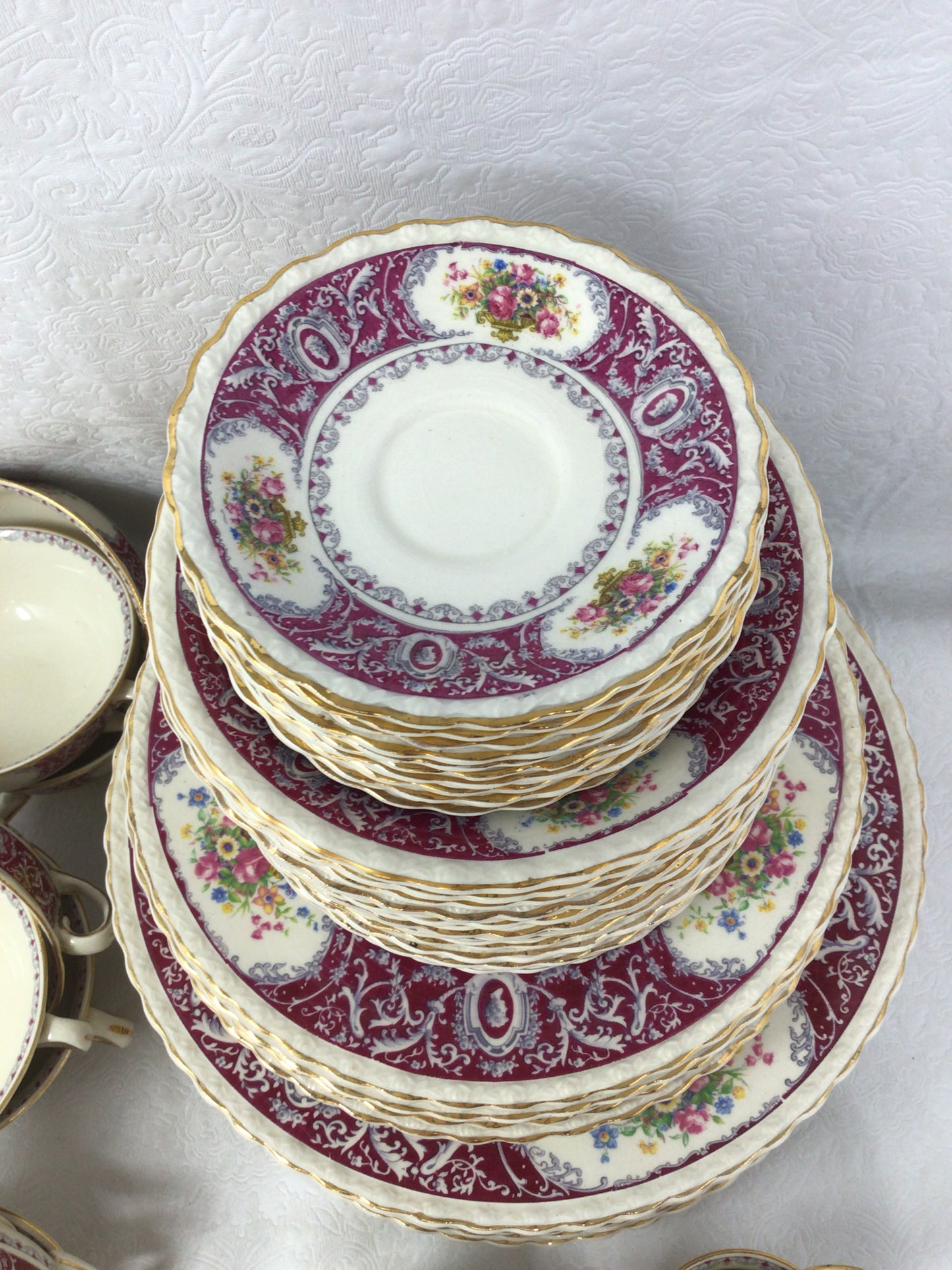 Vintage Myott Staffordshire England “Canterbury Red Border” Pattern Set