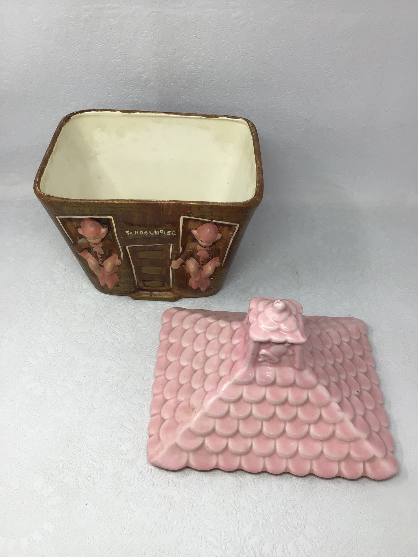 Vintage Gilner Pixie Elf School House Cottage Cookie Jar