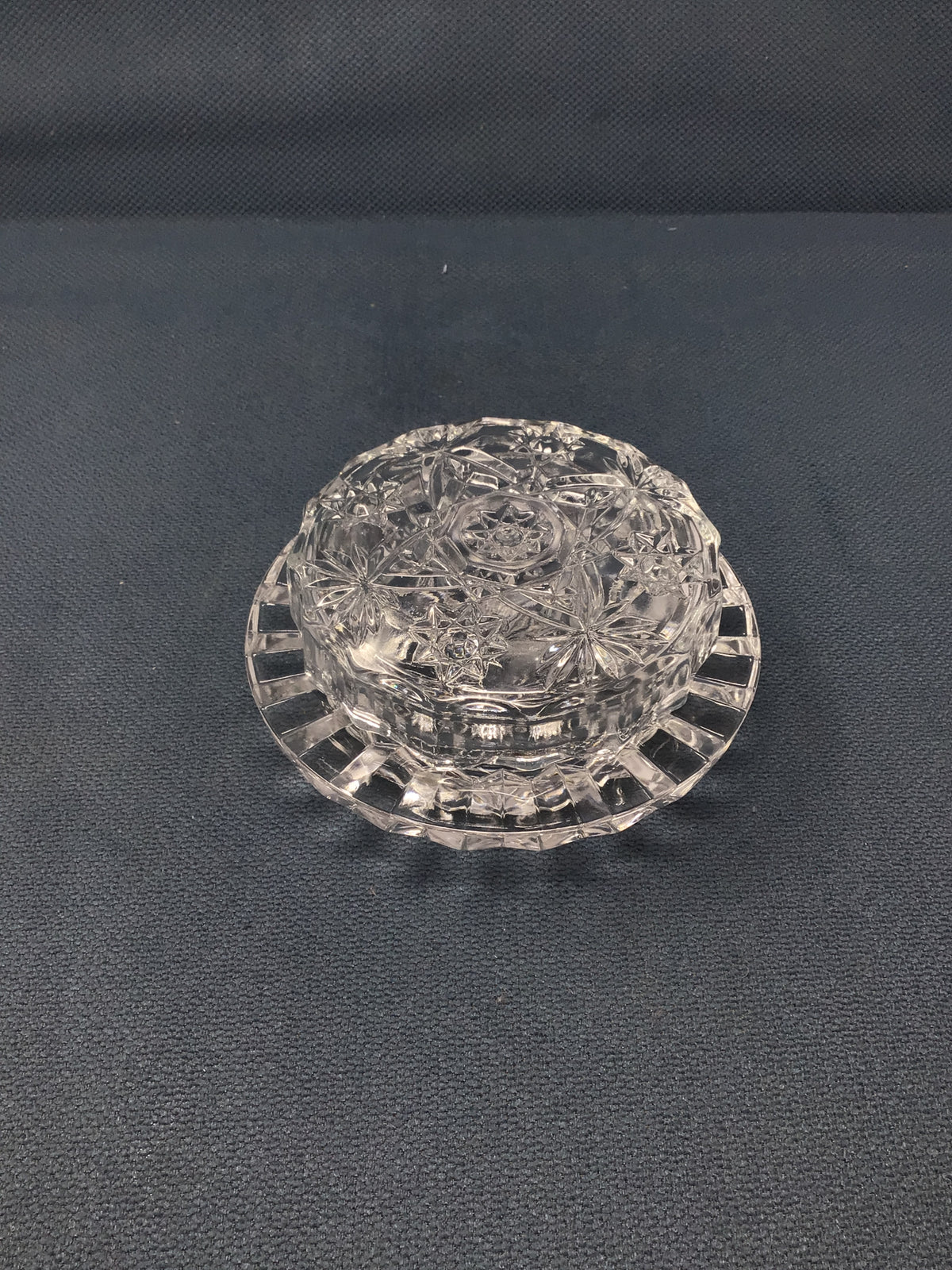 Vintage Clear Glass Round Trinket Box