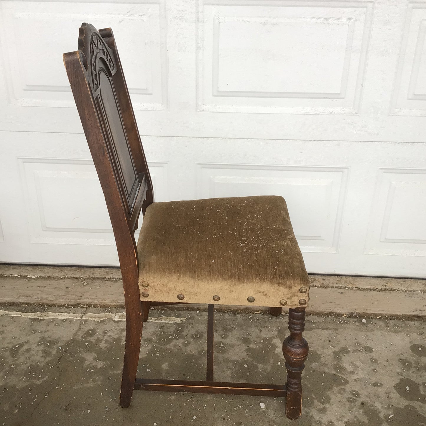 Antique Jacobean Style Velvet Seat Dining Chair