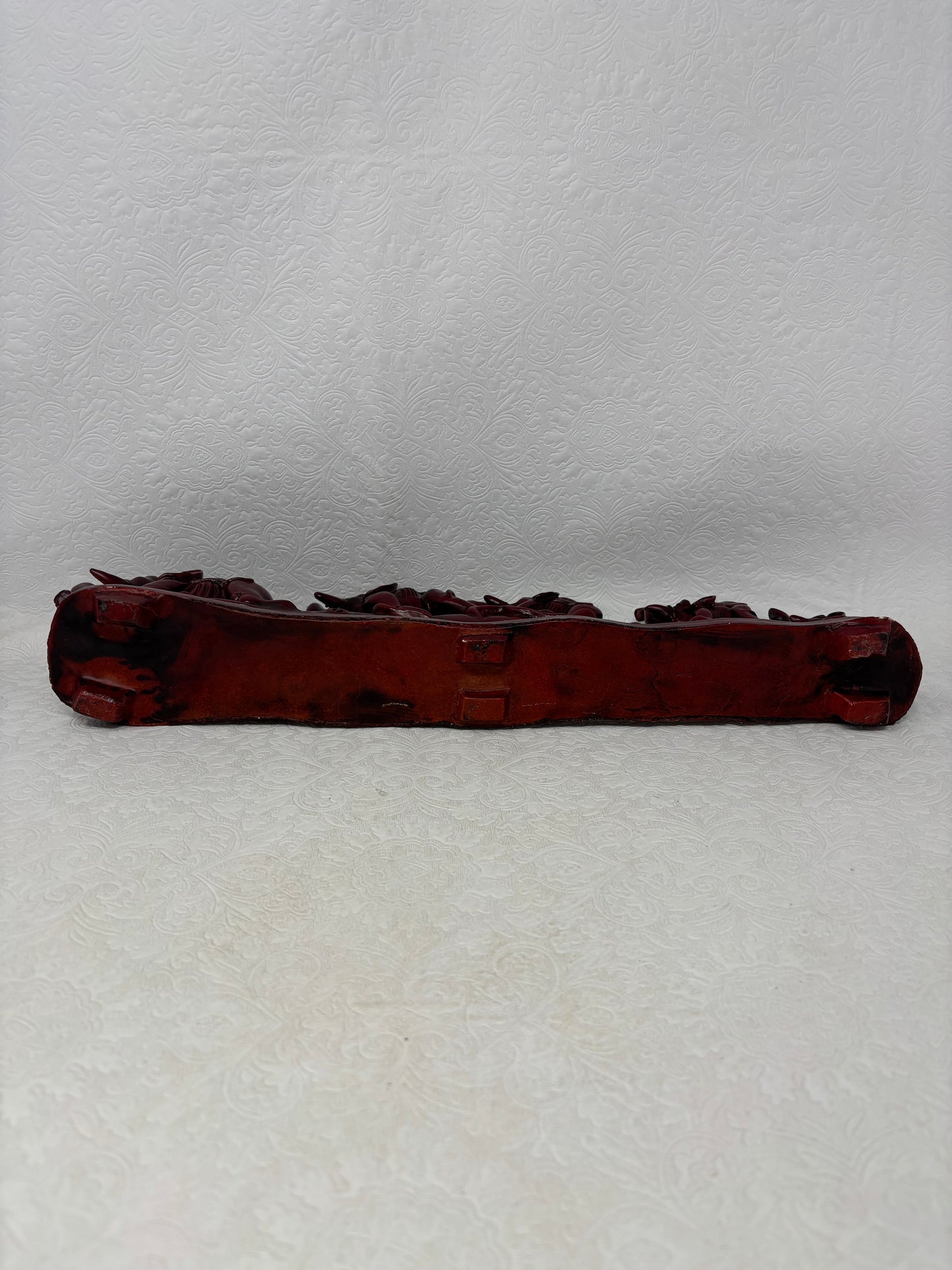 Vintage Red Glazed Resin Elephants on Bridge Sculpture
