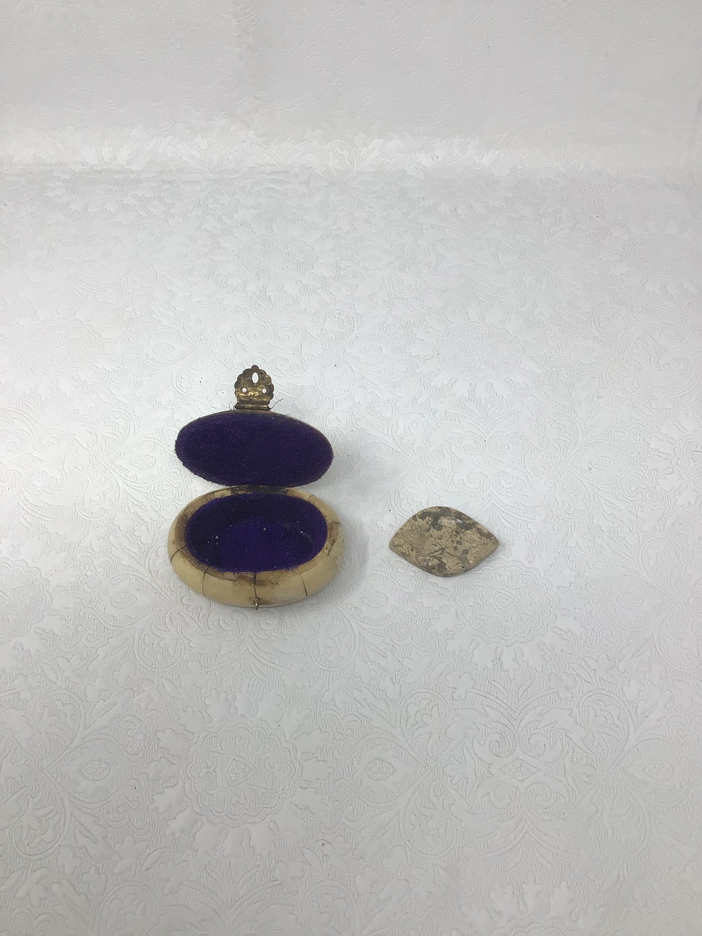 Oval Brass and Bone Trinket Box