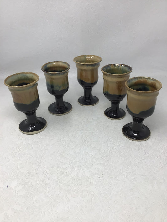 Set of 5 Vintage Hand-thrown Pottery Goblets