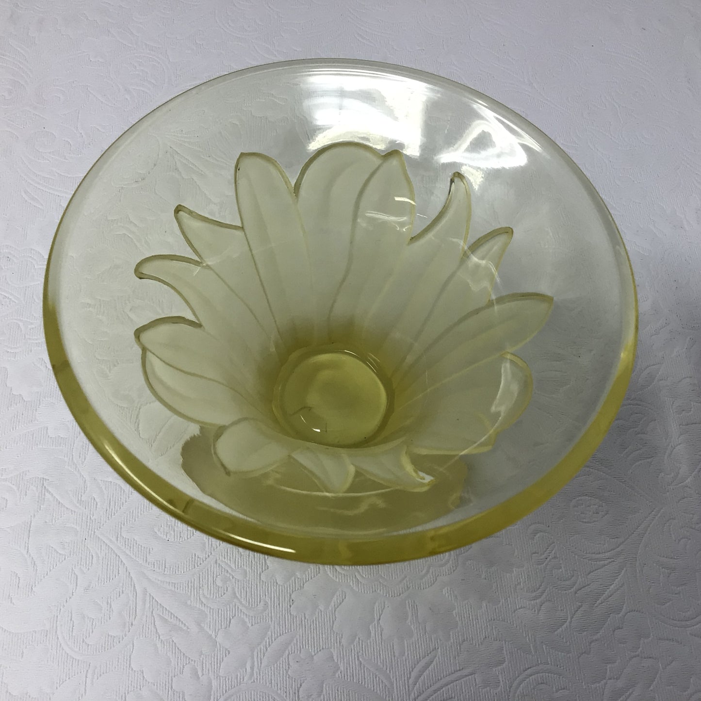 Vintage Yellow Blown Glass Flower Bowl