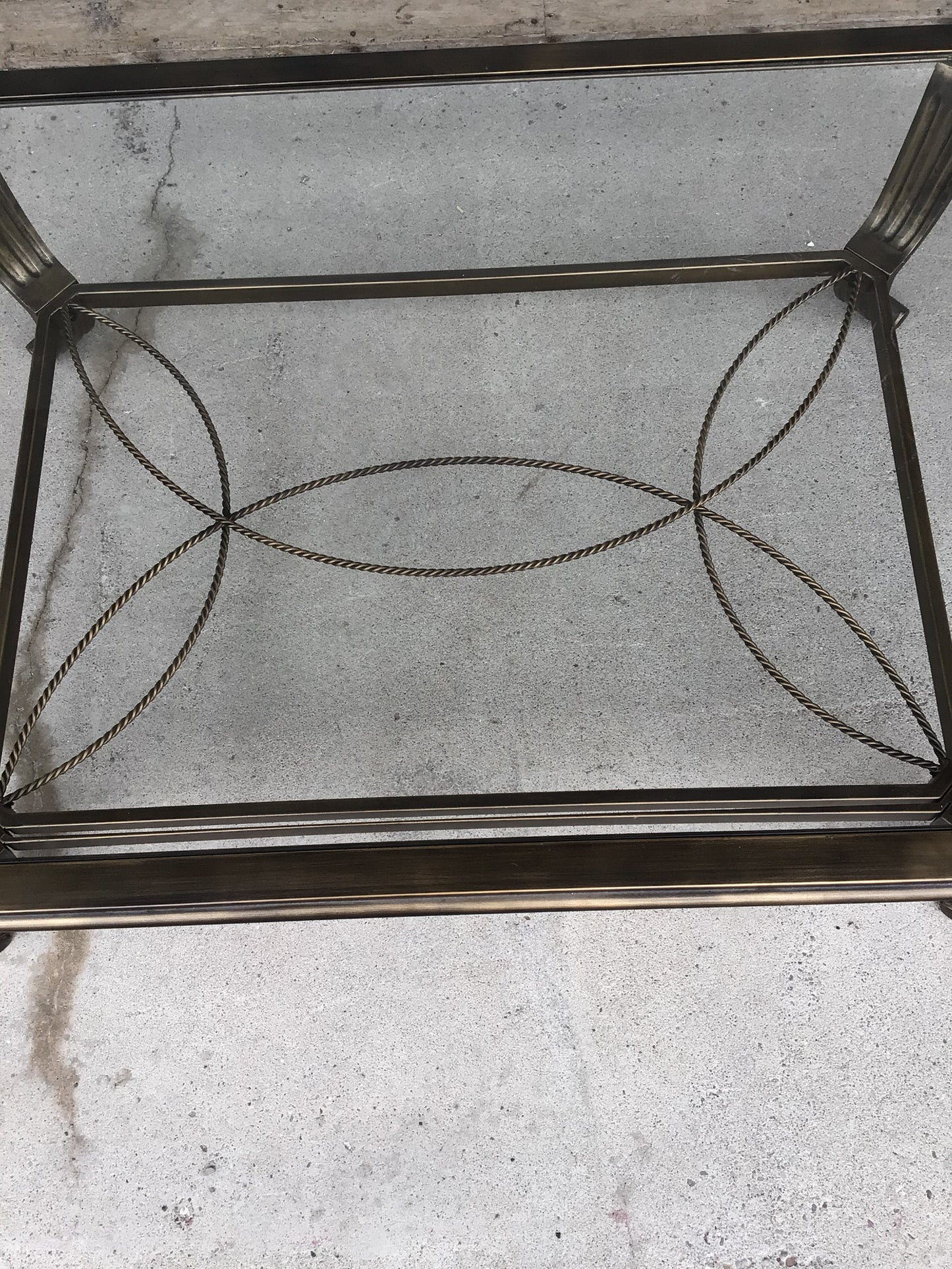 Glass Topped Coffee Table with Metal Brushed Gold with Black Trim Base