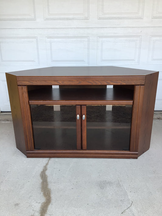 Dark Wood Corner Media Cabinet