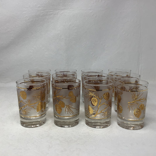 MCM Libbey Gold Pinecone Juice Glasses, Set of 12