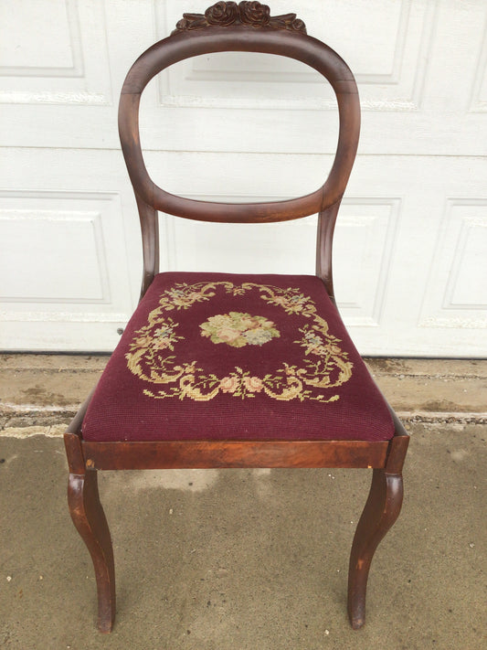 Vintage Needlepoint Carved Wood Chair