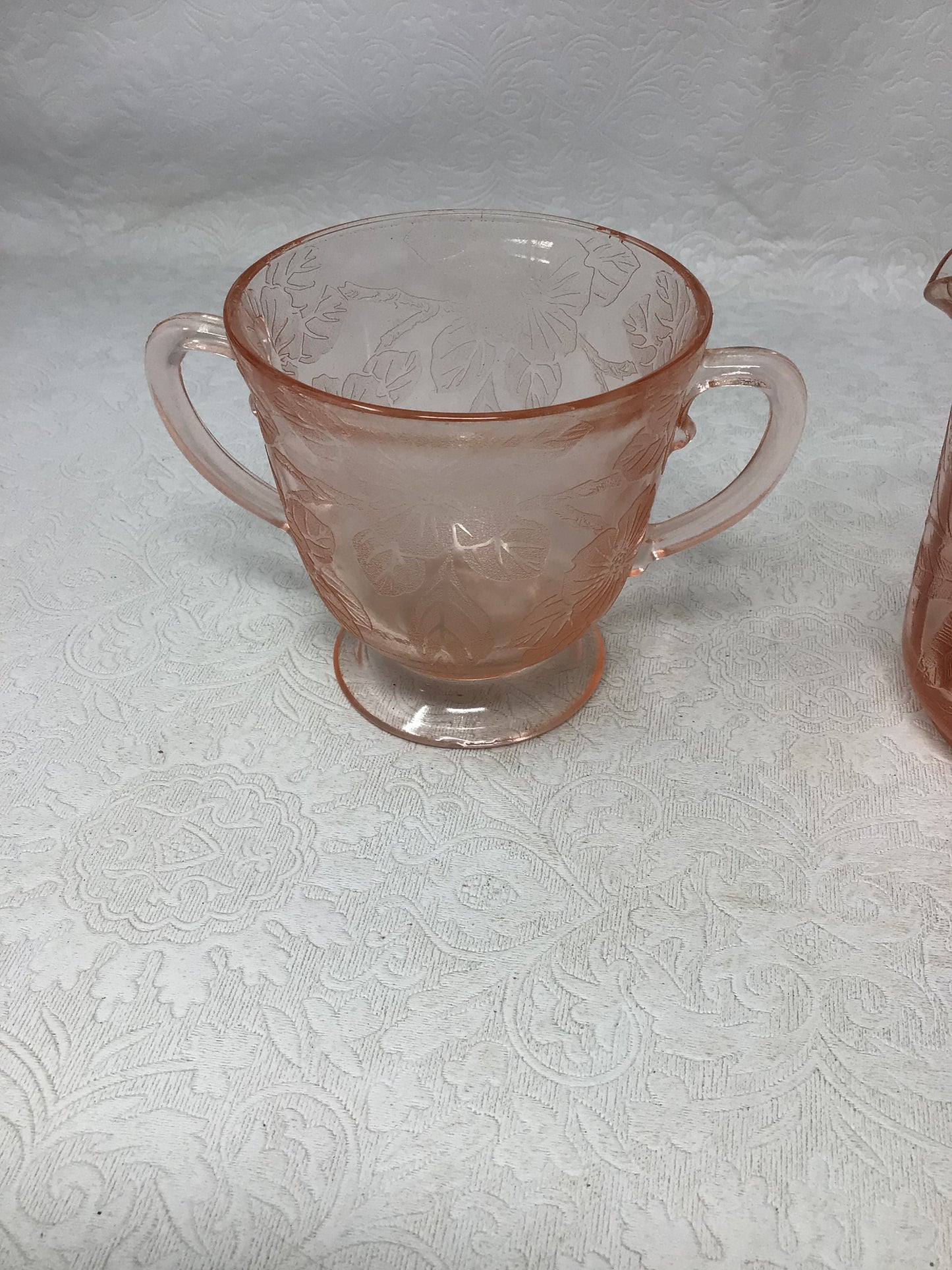 Pink Depression Glass Creamer and Sugar Set