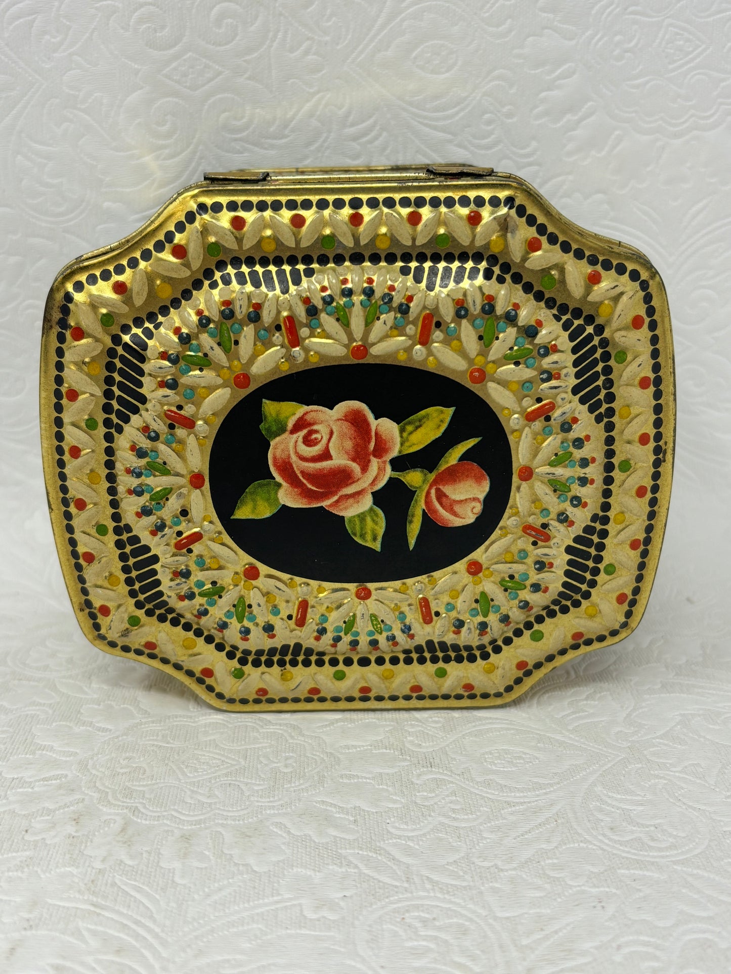 Vintage Horner Textured Metal Rose Candy Tin.