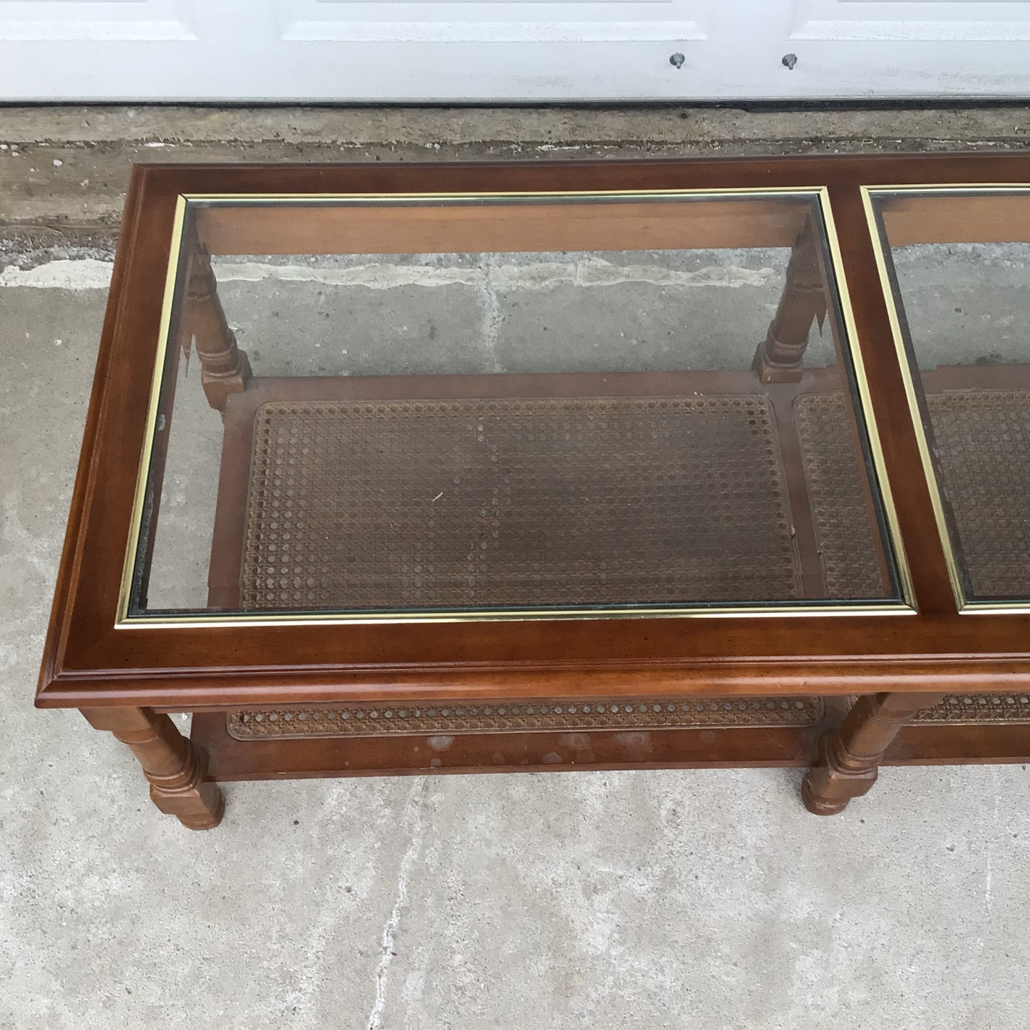 Glass and Cane Coffee Table