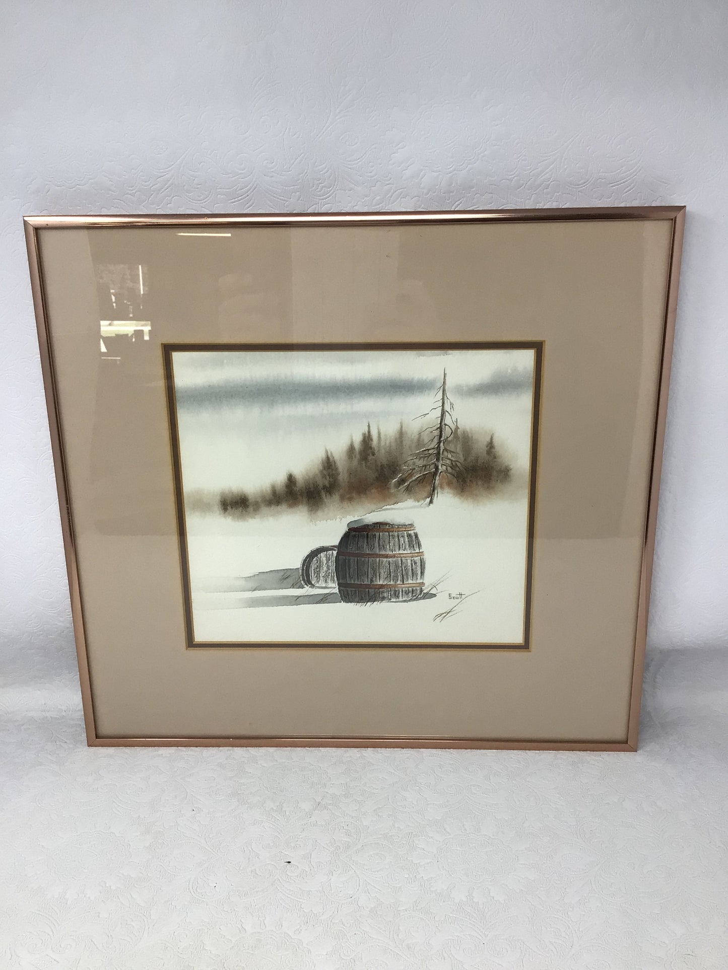 Winter Watercolour - Barrels in the Snow