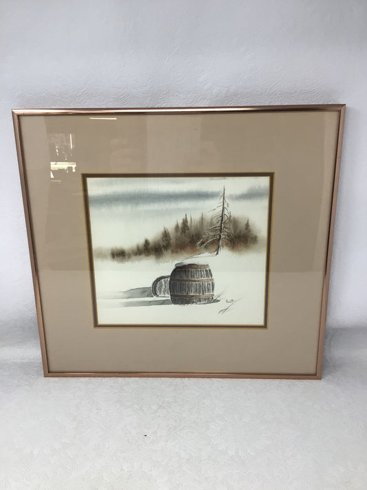 Winter Watercolour - Barrels in the Snow