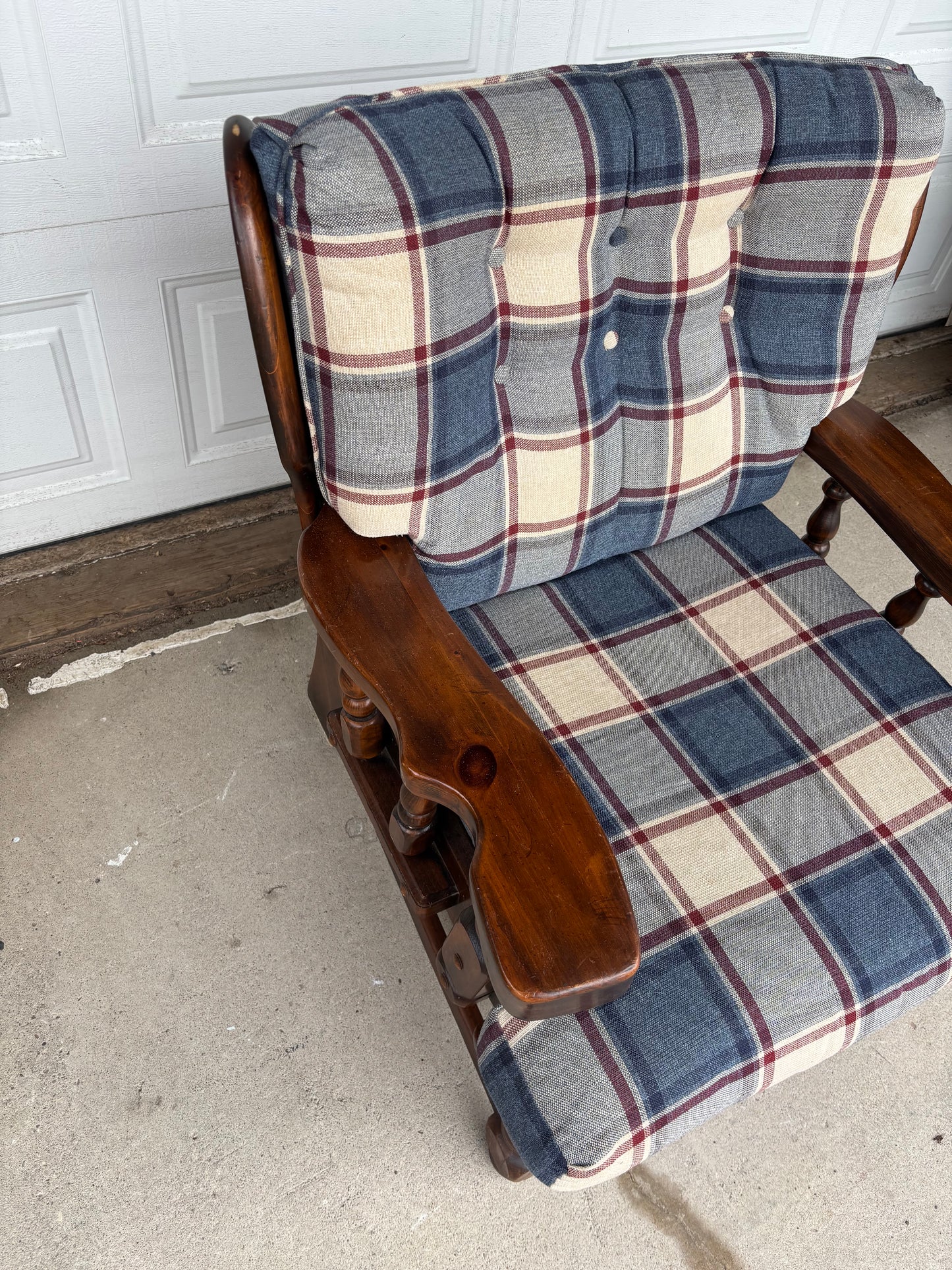 Vintage Plaid & Wooden Armchair