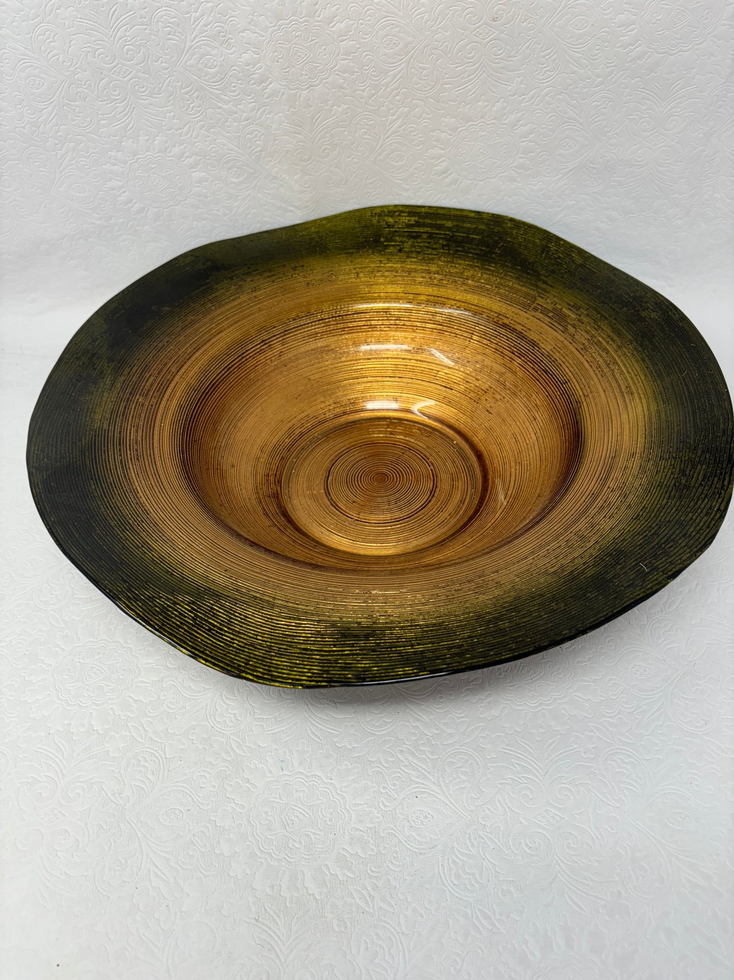 Large Gold & Green Glass Textured Dish