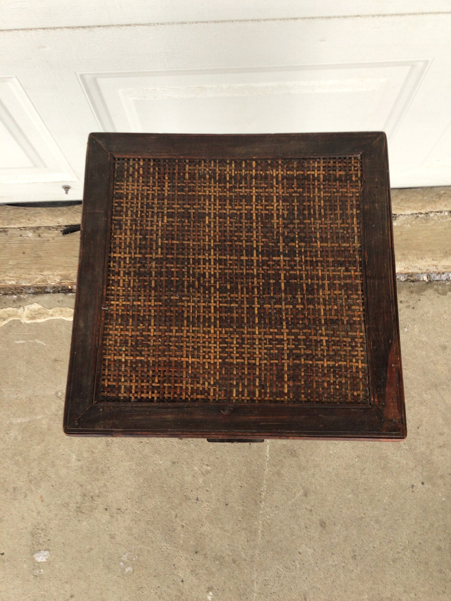 Set of 2 Wood & Woven Rattan Side Tables