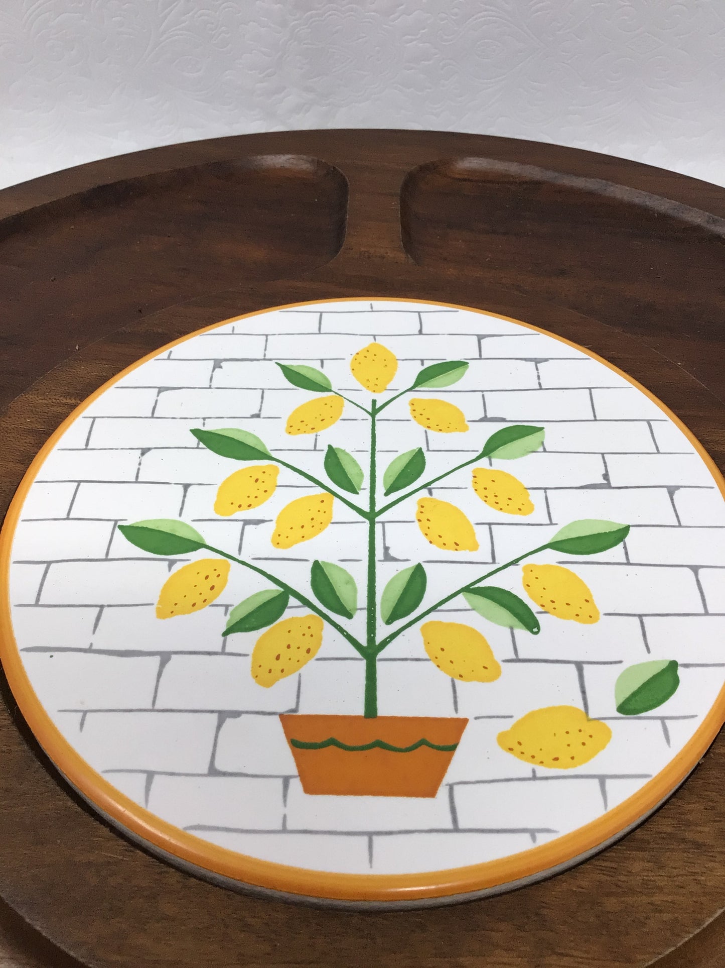 Wooden Lazy Susan with Accent Tile