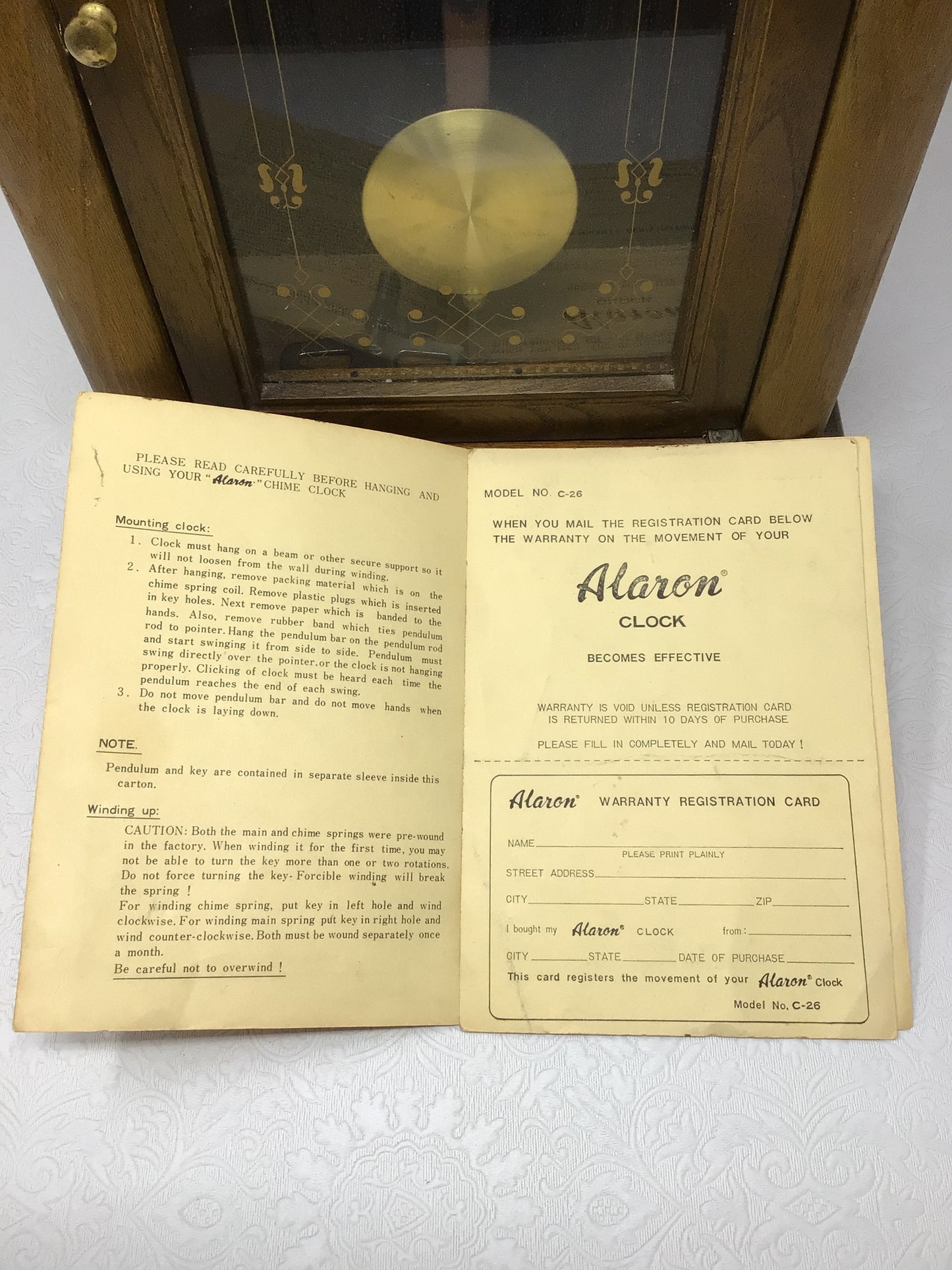 Vintage Alaron 31-day Korean-Made Wooden Steeple Mantle Clock