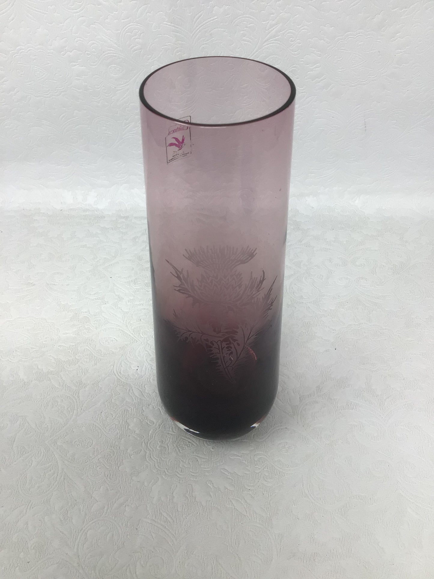 Caithness Scotland Amethyst Etched Bud Vase