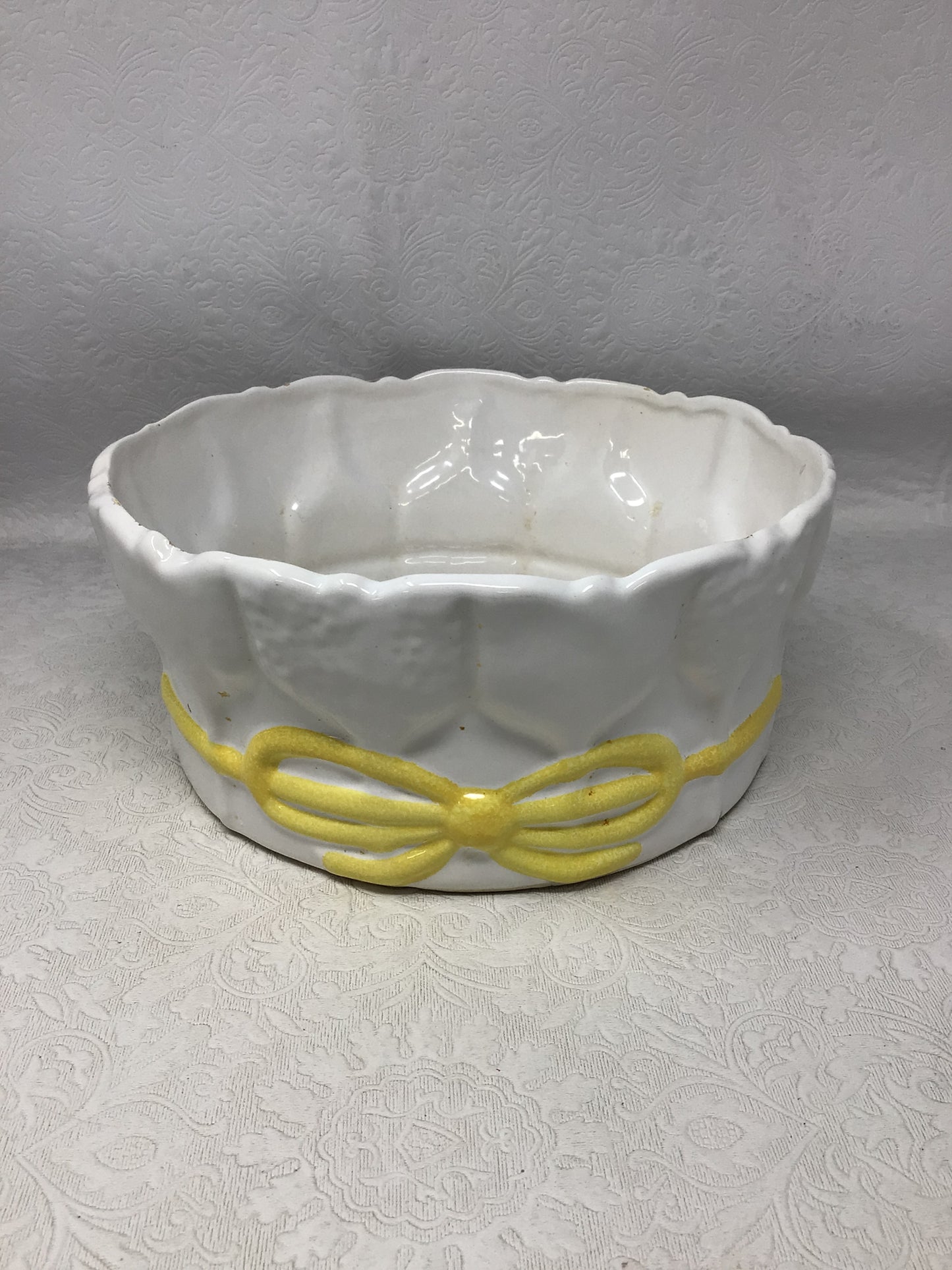 Vintage White Ceramic Basket-Weave Bowls
