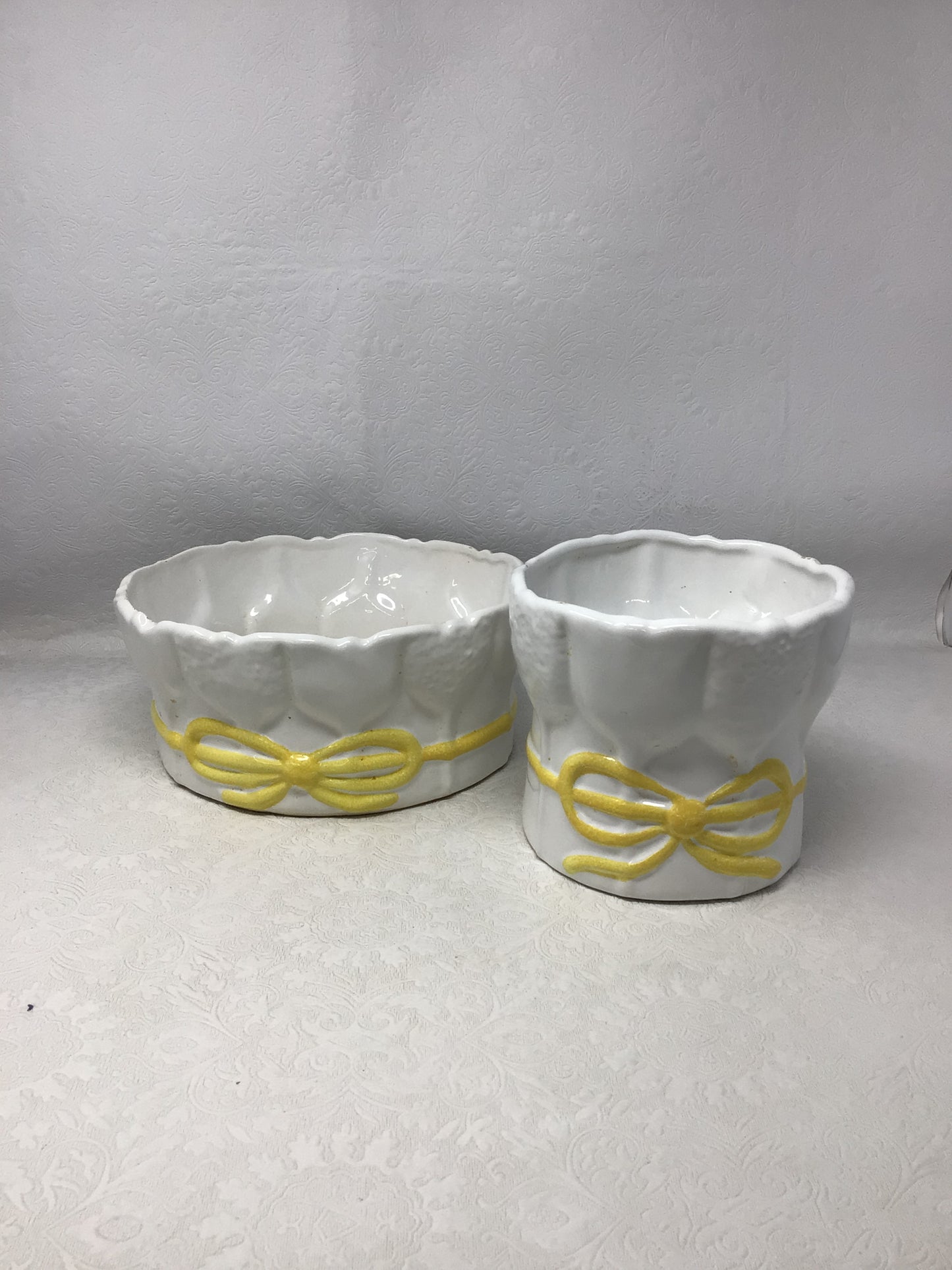 Vintage White Ceramic Basket-Weave Bowls