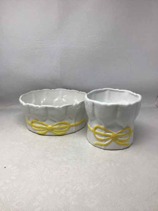 Vintage White Ceramic Basket-Weave Bowls