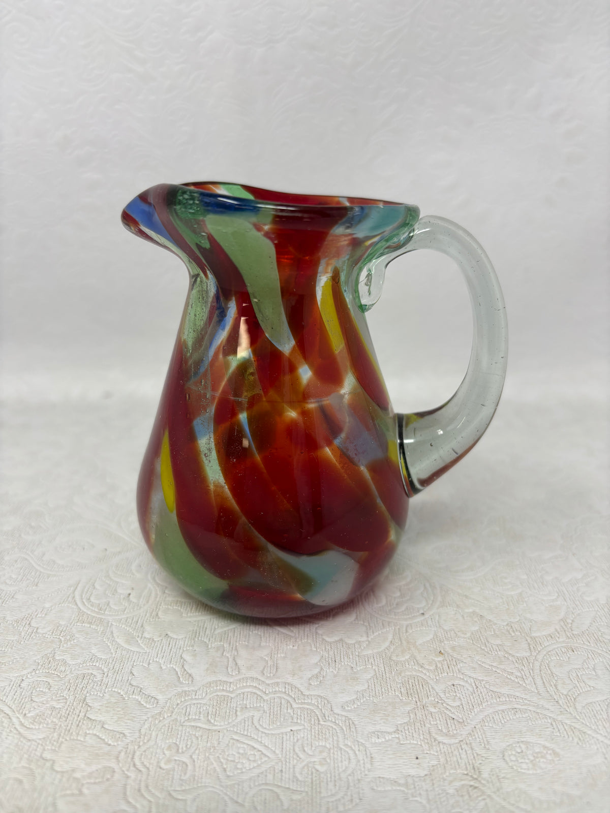 Colourful Hand-blown Art Glass Pitcher