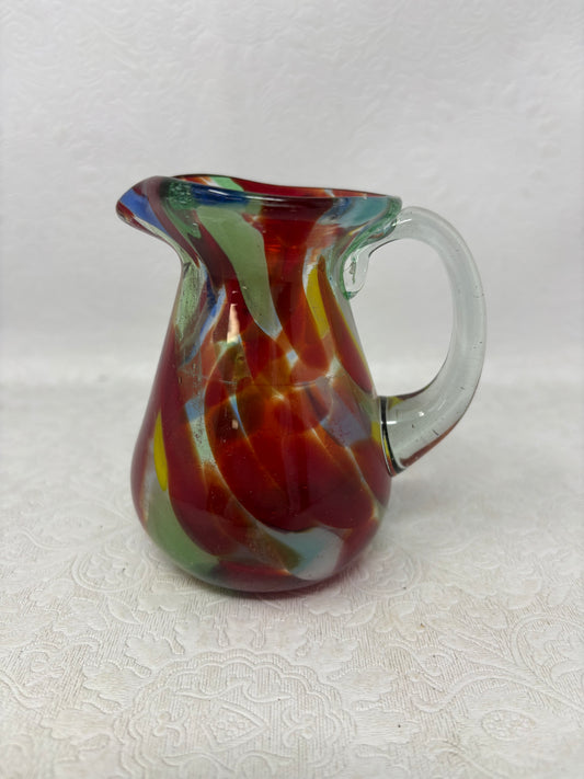 Colourful Hand-blown Art Glass Pitcher