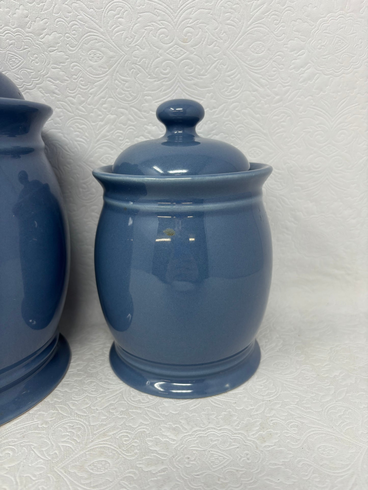 Set Of 2 Blue Ceramic Jars With Lids