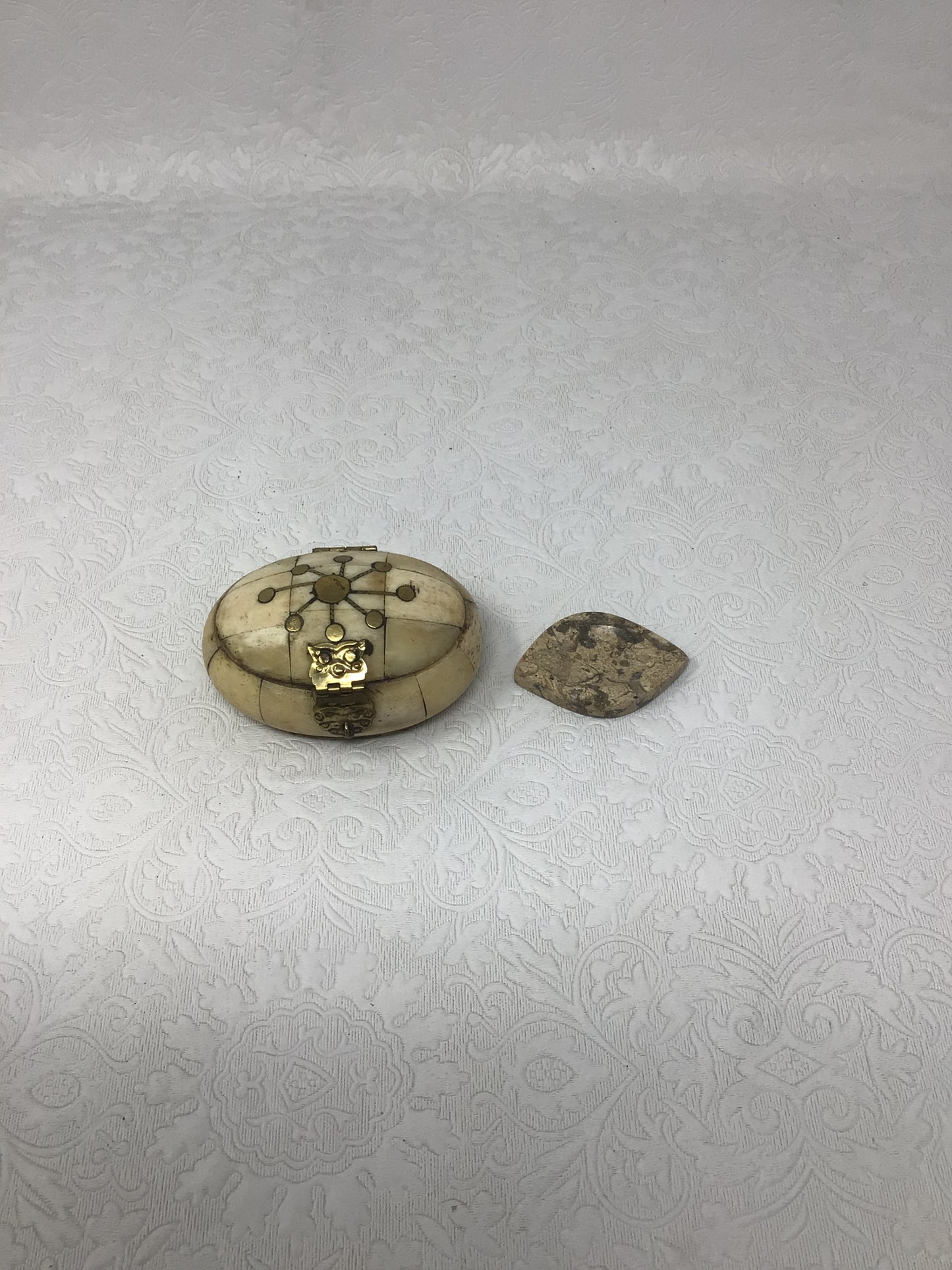 Oval Brass and Bone Trinket Box