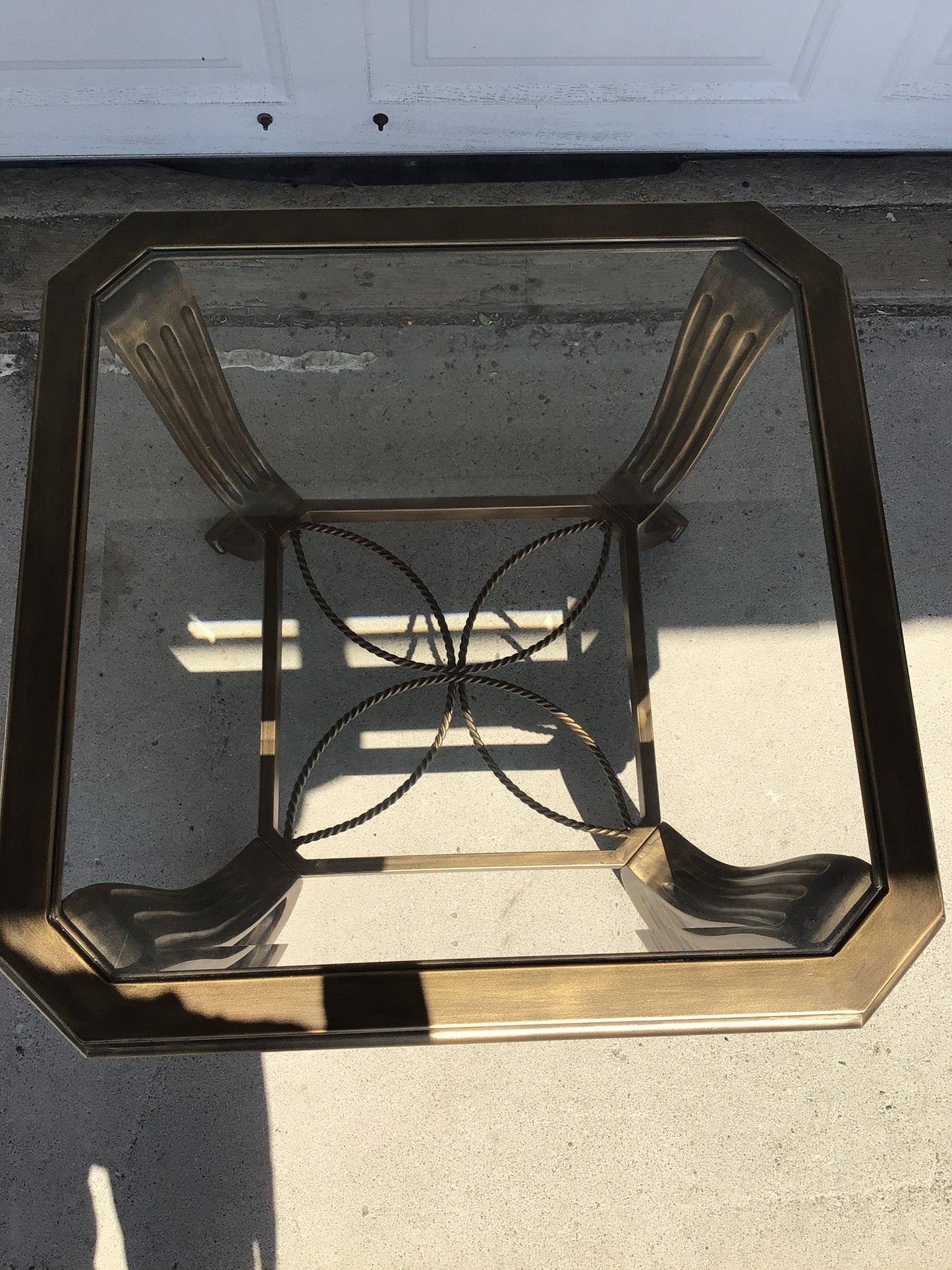 Glass Topped Side Table with Gold/Black Framed Base