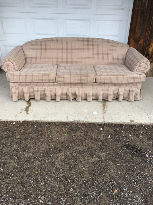 Three-Seater Plaid Couch with Pleated Skirt