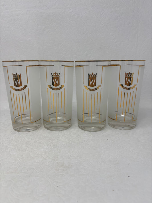 Set Of 4 Vintage Hiram Walker Highball Gold Glasses