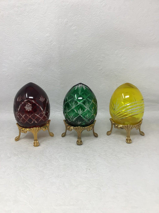 Set of Three Cut Glass Eggs