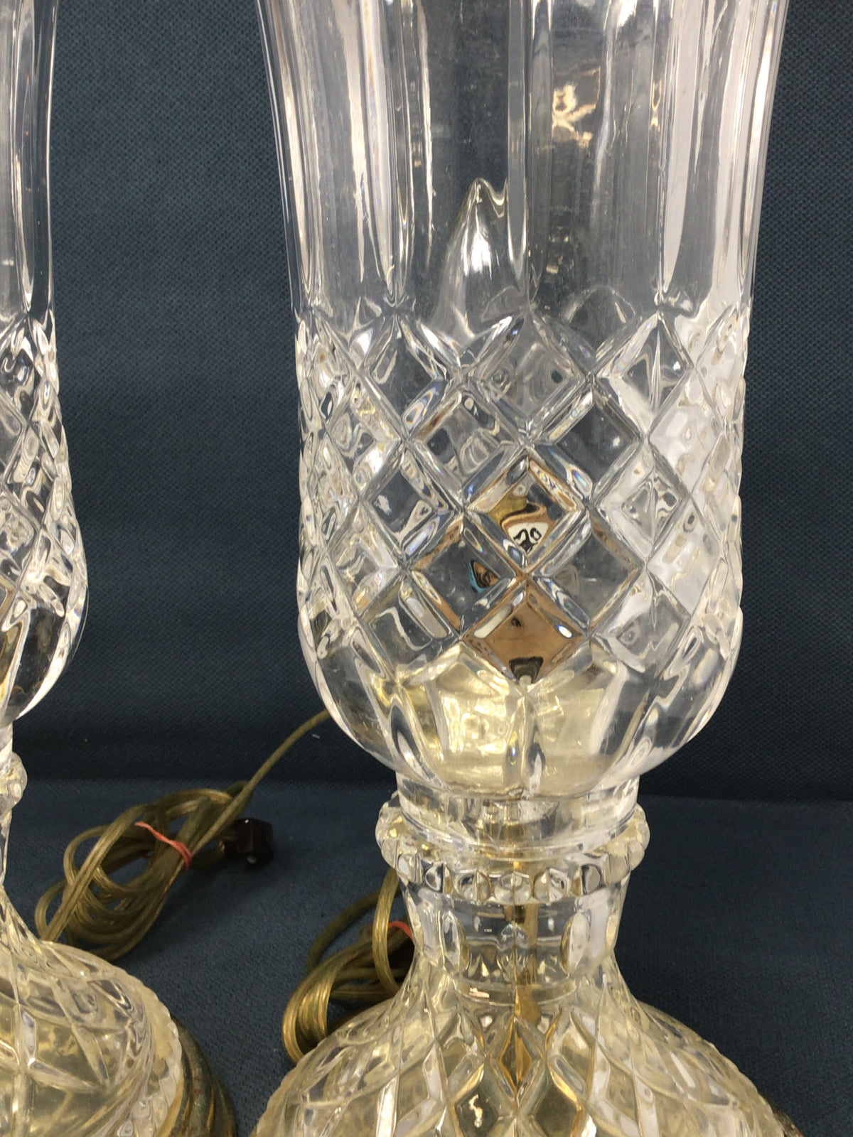 Pair of Cut Crystal & Brass Hurricane Lamps