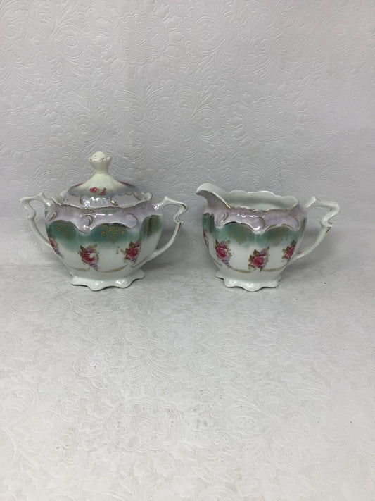 Creamer and Sugar with Pink Roses