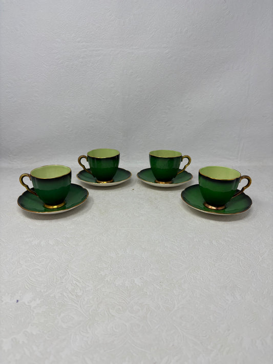 Vintage Carlton Ware "Vert Royale" Set of 4 Teacups