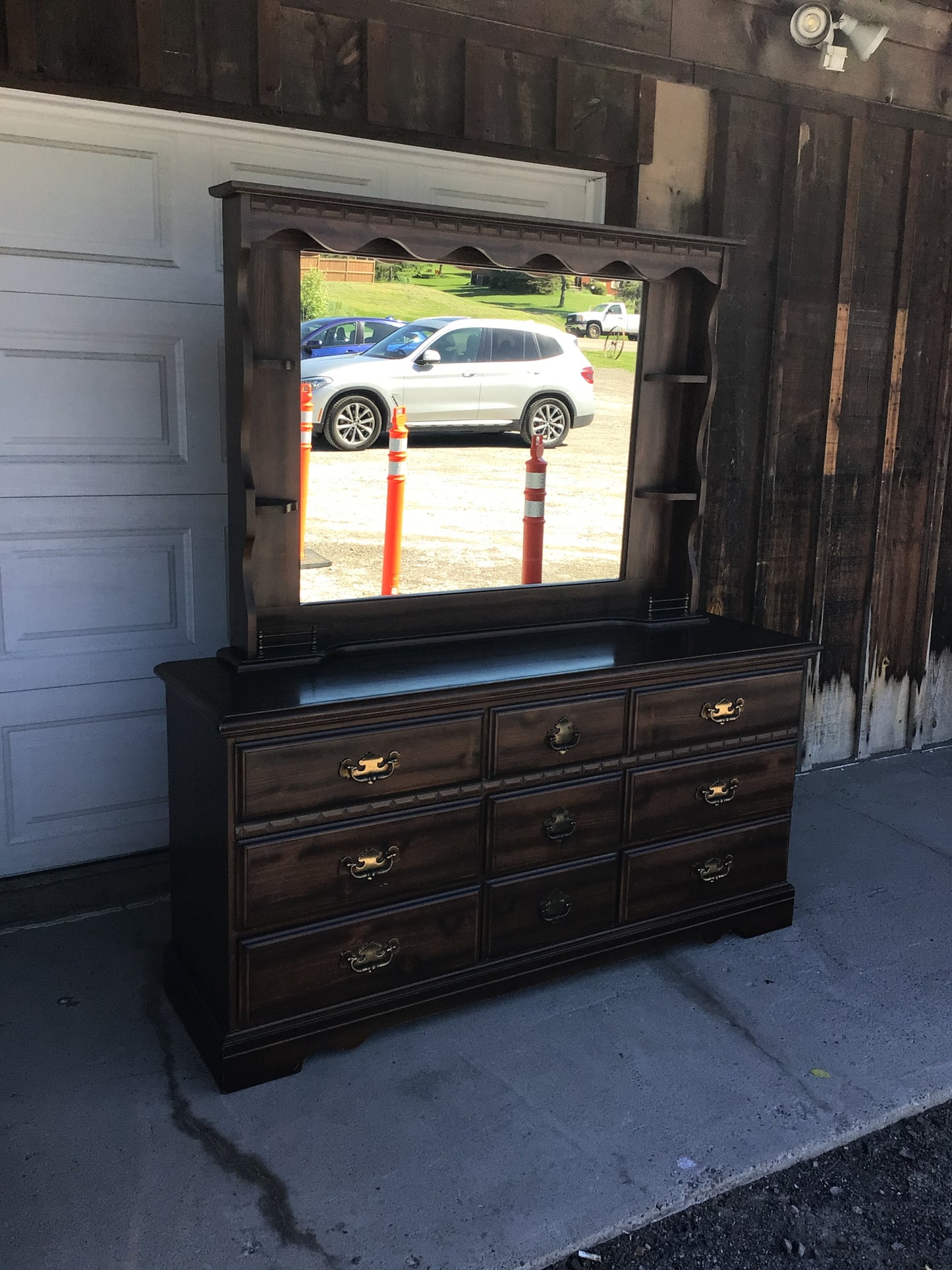 9 Drawer Dark Wood Dresser with Mirror