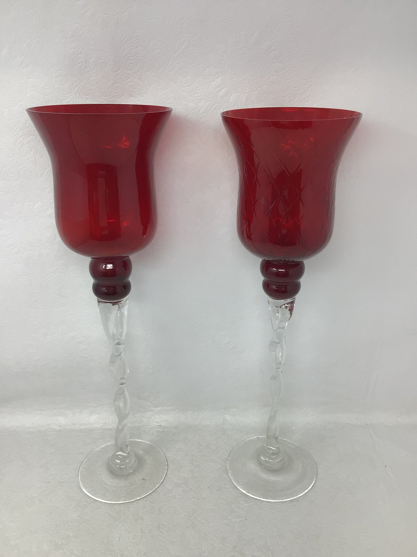 Set of 2 Tall Red Candle Holders