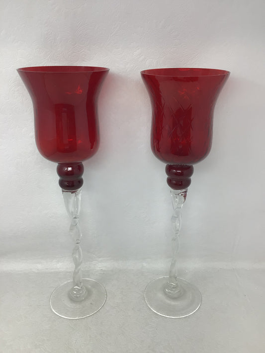 Set of 2 Tall Red Candle Holders
