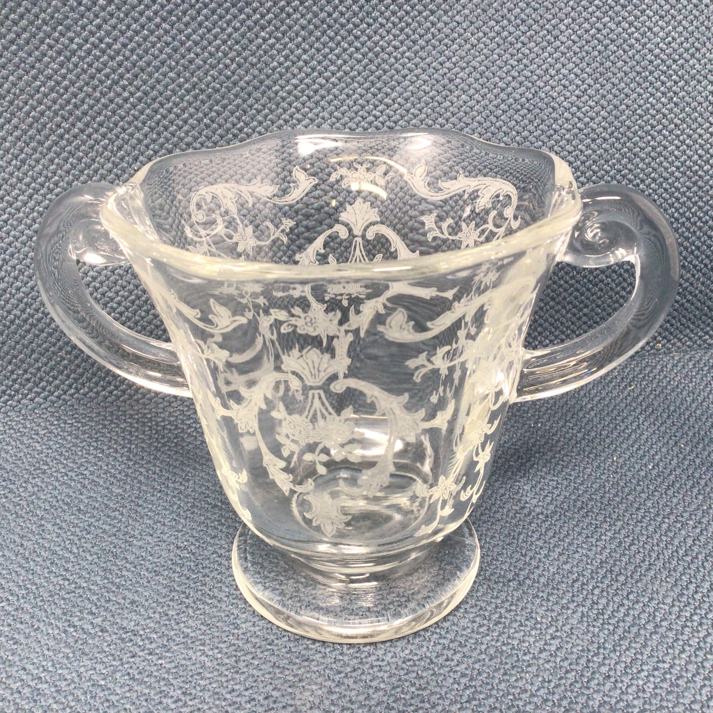 Vintage Fostoria Etched Glass Creamer and Sugar Set