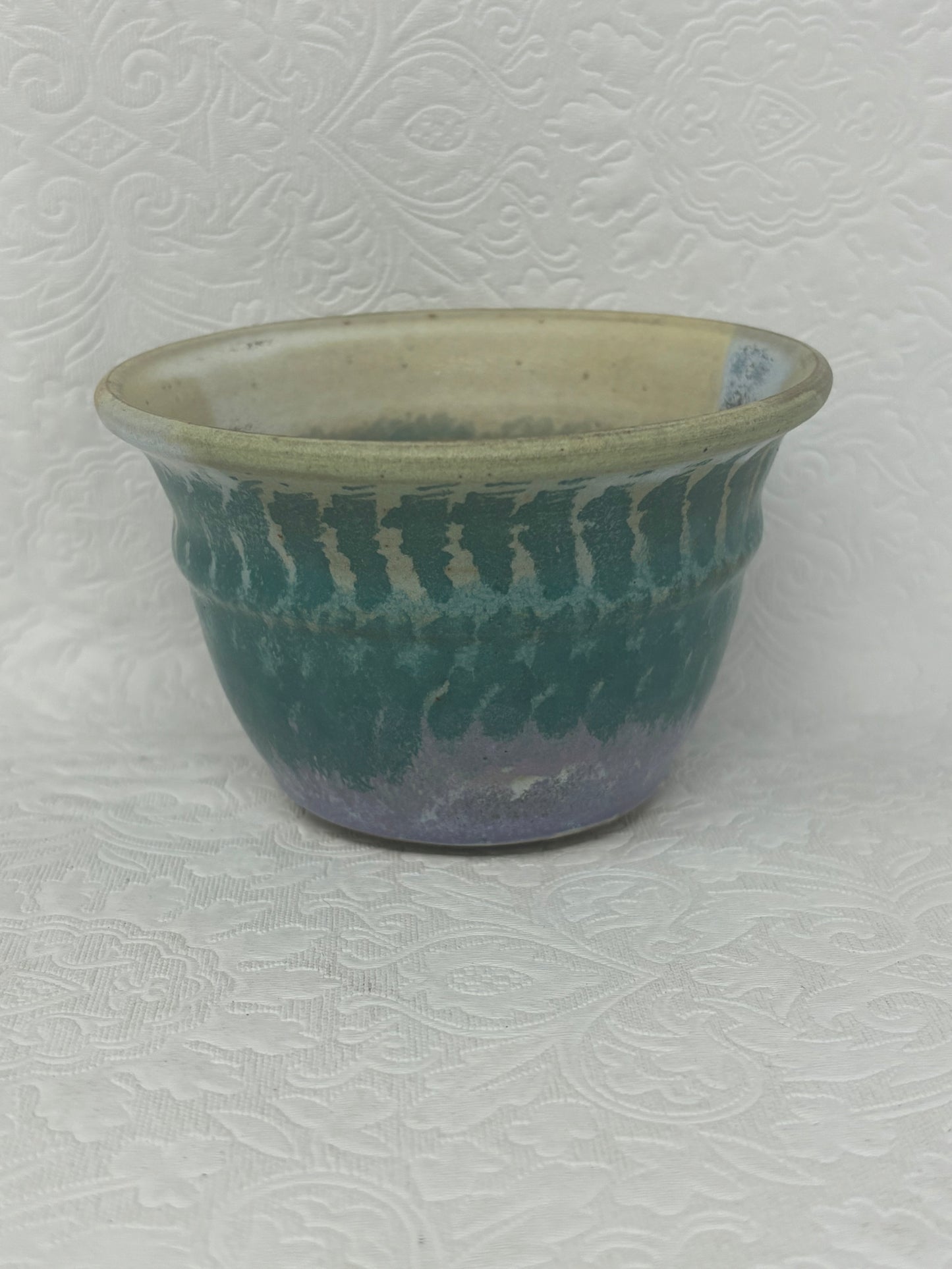 Vintage Green And Purple Ceramic Pottery Miniature Planter