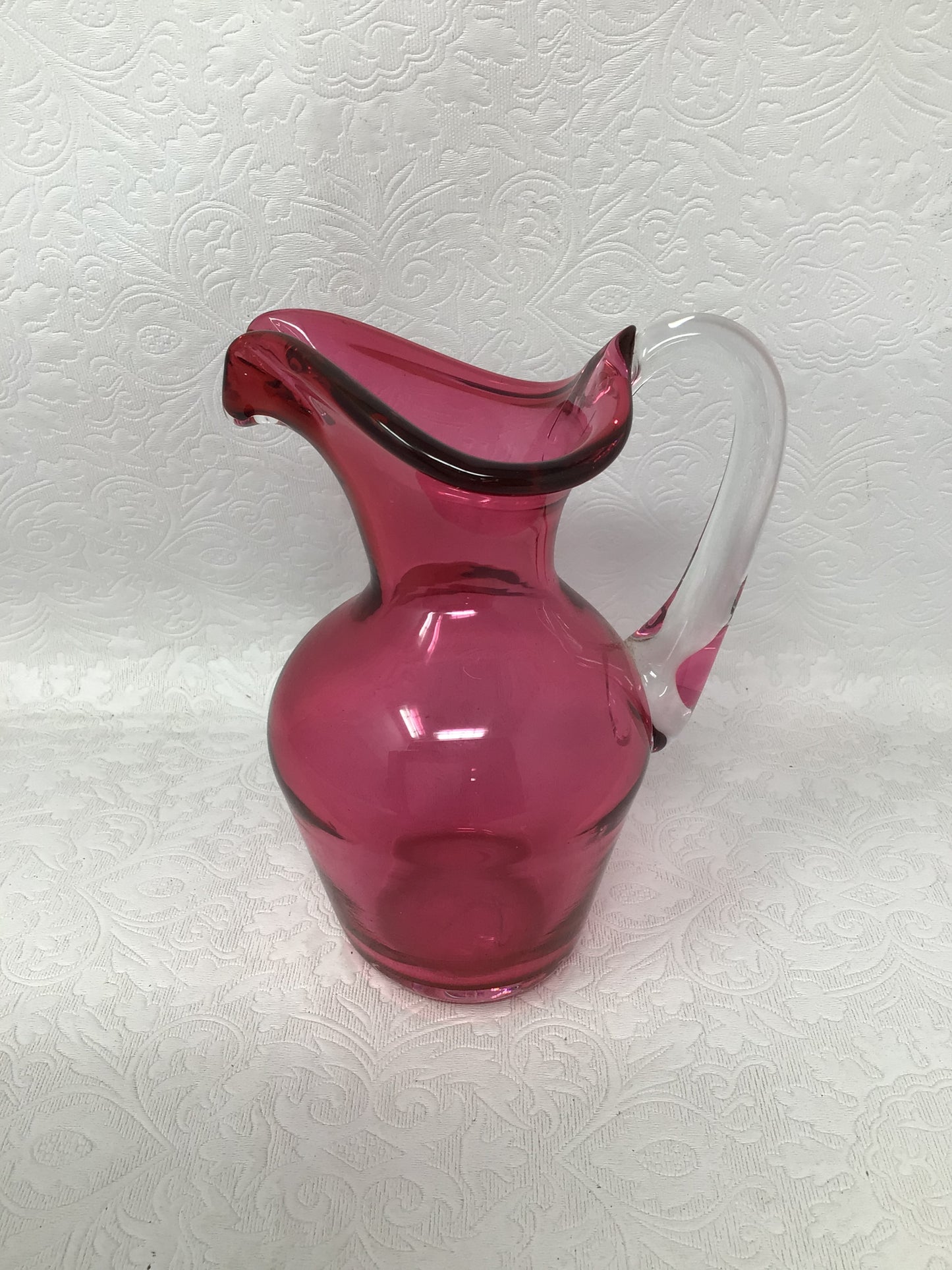 Small Hand-Blown Cranberry Glass Pitcher