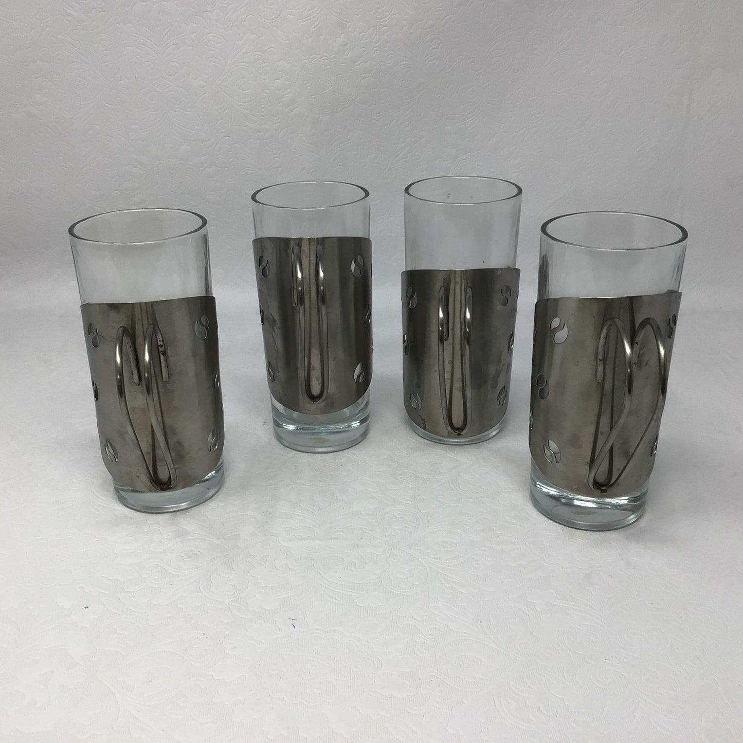 Set of 4 Glass & Metal Tea Glasses